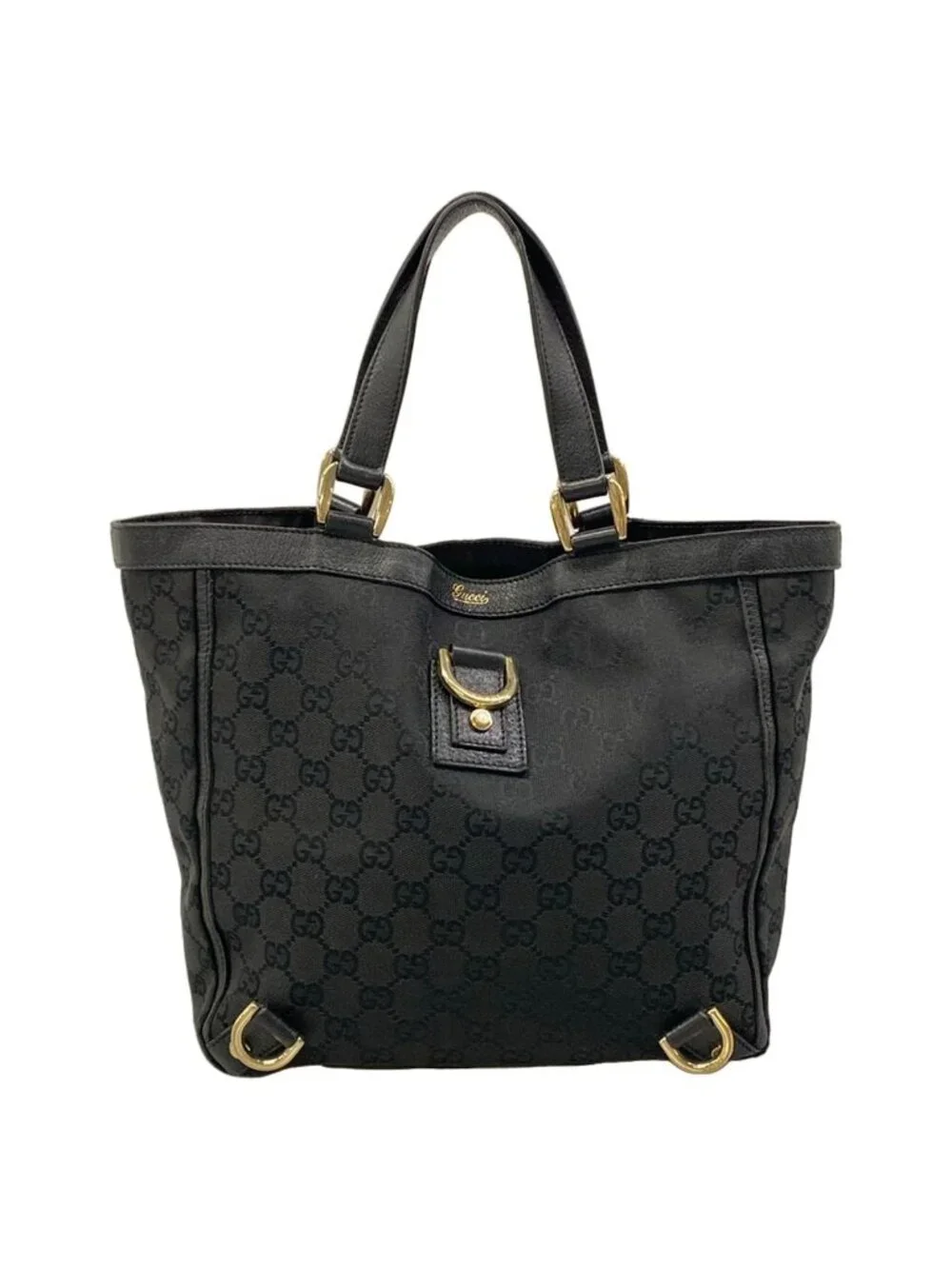 Gucci Tote Abbey GG Pattern Black Leather